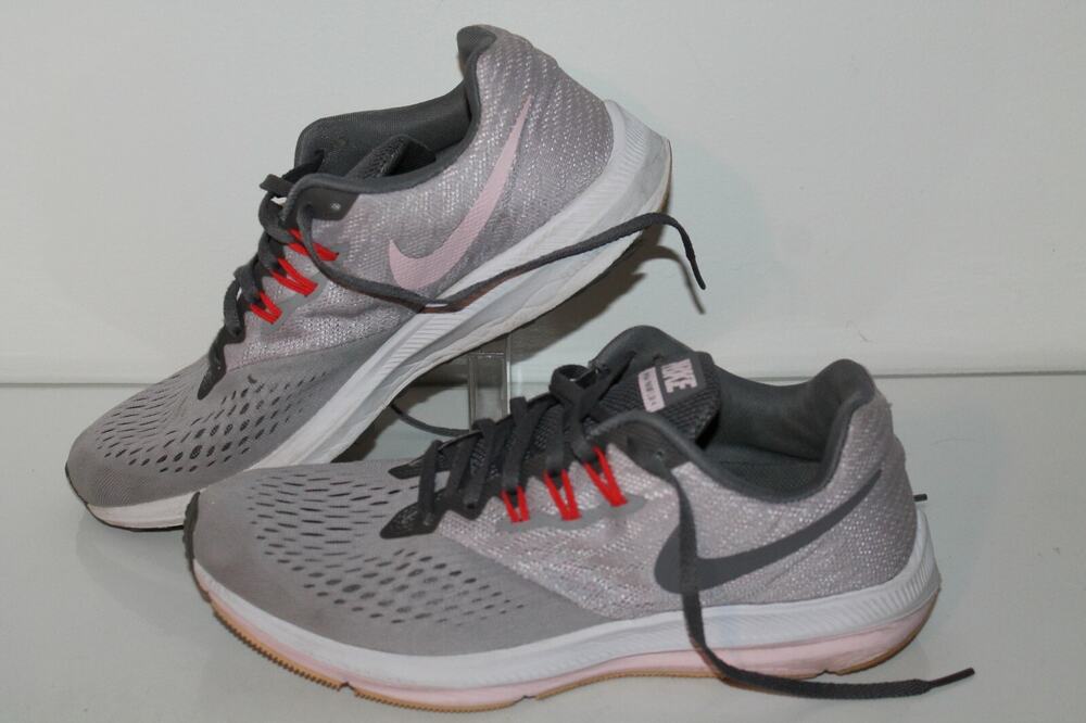 Nike Zoom Winflo 4 Running Shoes, #89485-010, Gray/Red/Pink, Womens 10 XWide